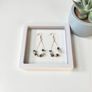 Stone Jewelry Earrings (Tiger Eye and White Bead)